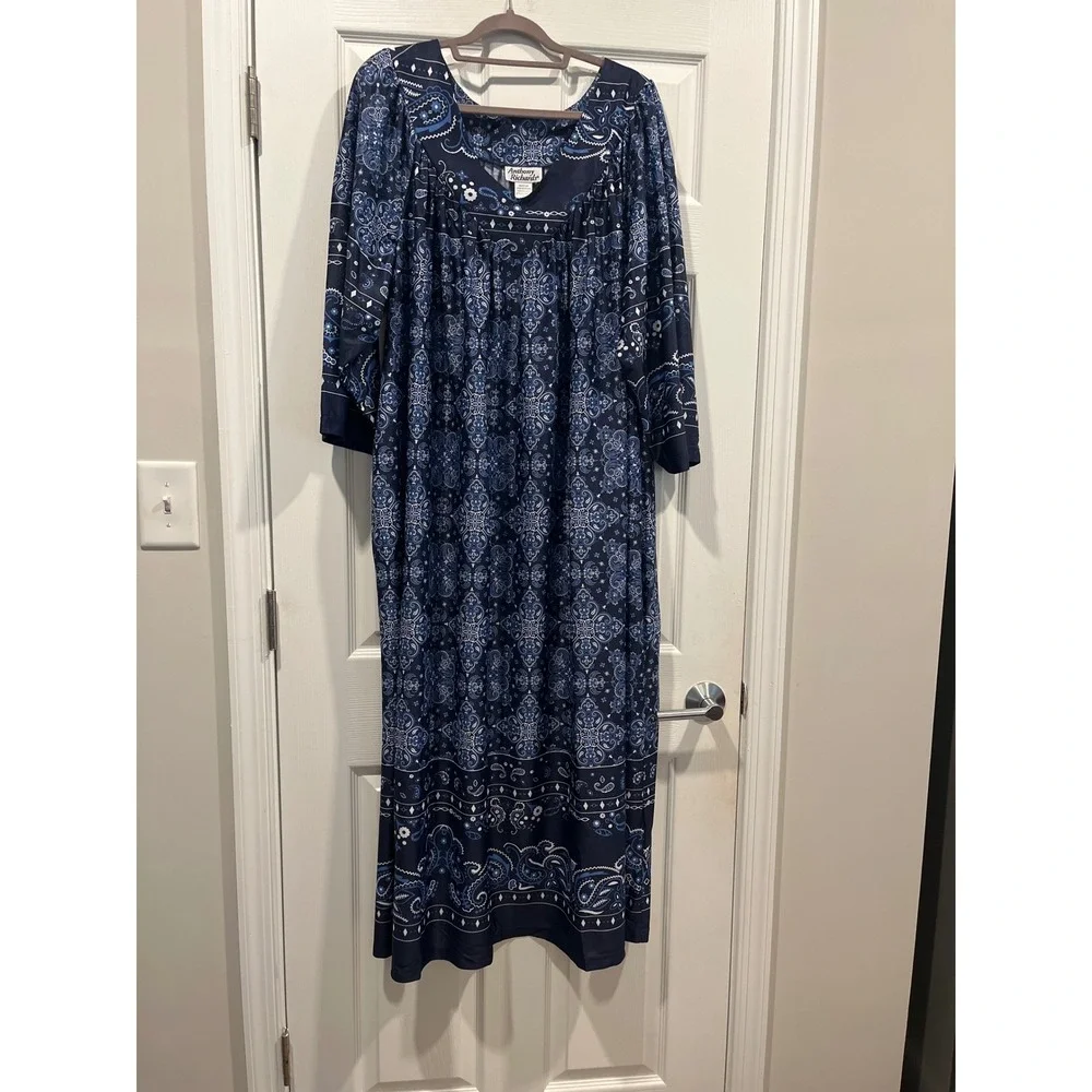 Anthony Richards Navy‎ Blue Bandana Paisley Maxi Lounger Dress Plus Size 4X